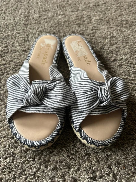 Womens Kate Spade Saltie Shore Sandal Slide Style Canvas Leather US 8.5 eu 39