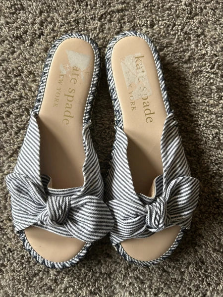 Womens Kate Spade Saltie Shore Sandal Slide Style Canvas Leather US 8.5 eu 39