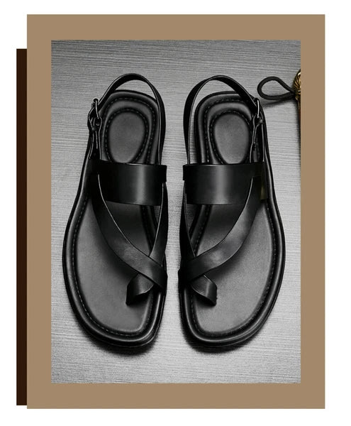 Roman Style Open Toe Sandals Slingbacks Casual Real Leather Mens Shoes Flats New