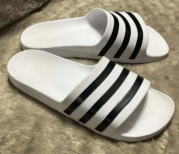 Adidas Adilette Aqua Slides Sandals White/Black Waterproof  - Womens Size 10 VGC