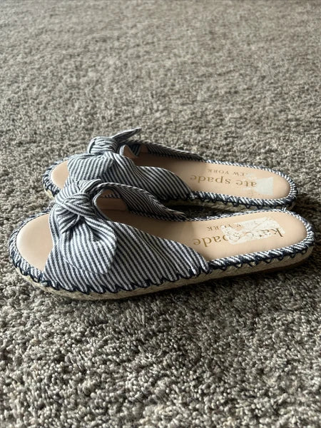 Womens Kate Spade Saltie Shore Sandal Slide Style Canvas Leather US 8.5 eu 39