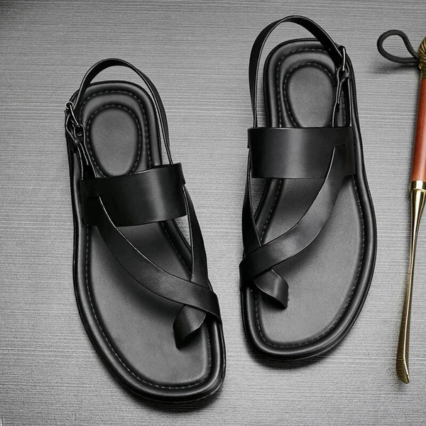 Roman Style Open Toe Sandals Slingbacks Casual Real Leather Mens Shoes Flats New