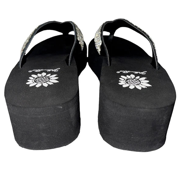 Yellow Box Flip Flops Womens 6.5 Black Clear Rhinestone Wedge Sandals Scalia