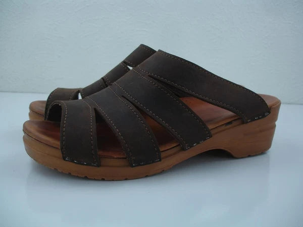Womens 11.5 12 42 Dansko Sanita Monika Brown Leather Sandals Slide Clogs Denmark