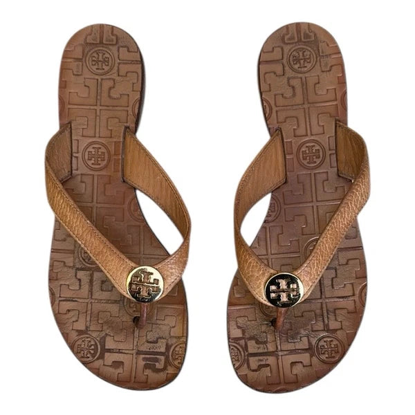 Tory Burch Light Brown Leather Flip-Flop  Sandals, Women's Size 6