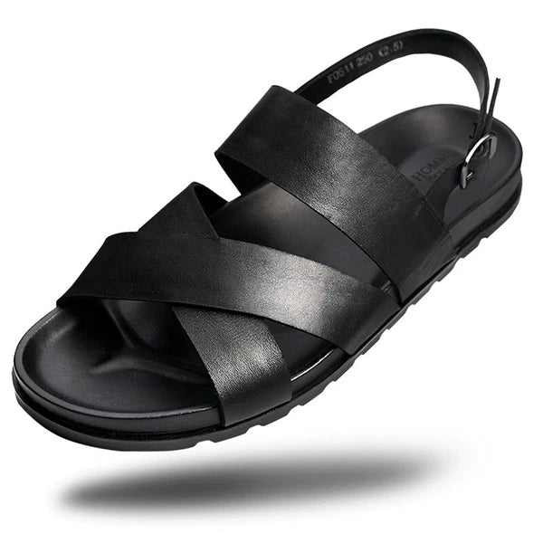 Open Toe Sandals Slingbacks Buckle Real Leather Men's Beach Shoes Roman Style 43