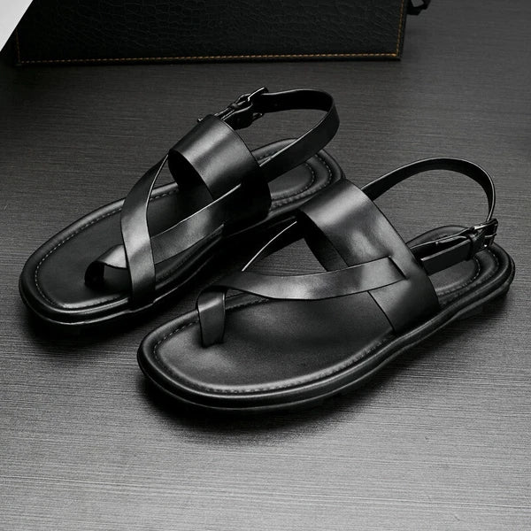 Roman Style Open Toe Sandals Slingbacks Casual Real Leather Mens Shoes Flats New