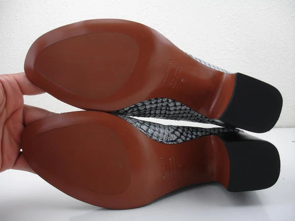 Women's sz 8 M Aquatalia Ellen Leather Open-Toe Mule Snakeskin Shoes Heels Slide