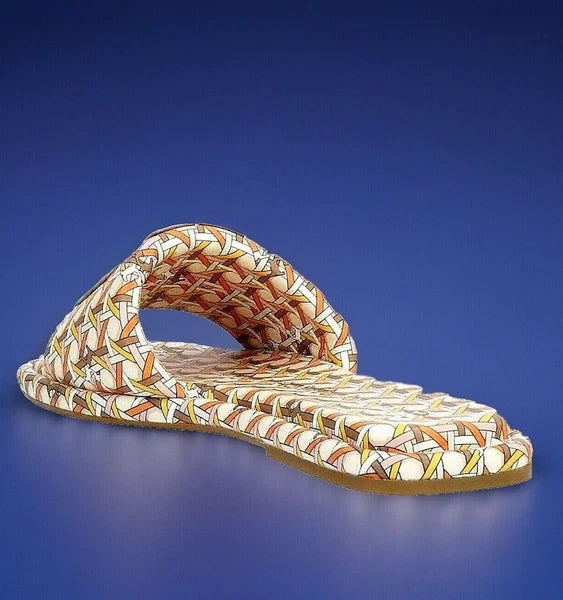 TORY BURCH DOUBLE T SPORT SLIDE SANDAL LEATHER MULTI PINK CANING/LOGO SZ 7.5 NIB