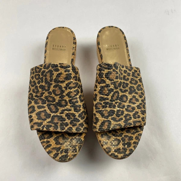 Stuart Weitzman Flatout Leopard Print Wedge Sandal Slide Women's Size 8