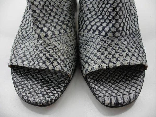 Women's sz 8 M Aquatalia Ellen Leather Open-Toe Mule Snakeskin Shoes Heels Slide