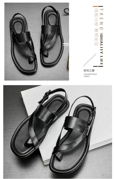 Roman Style Open Toe Sandals Slingbacks Casual Real Leather Mens Shoes Flats New