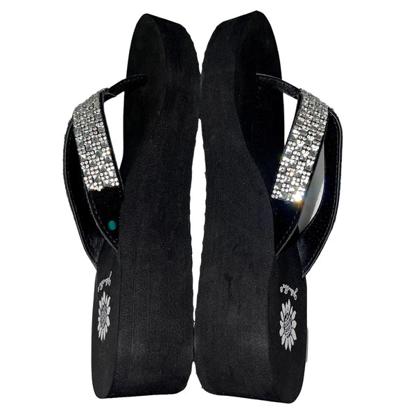 Yellow Box Flip Flops Womens 6.5 Black Clear Rhinestone Wedge Sandals Scalia