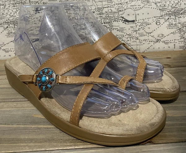 Minnetonka Brown Leather Sandals Size 6 Womens Comfort City Summer