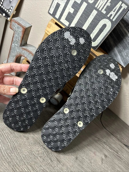 UGG Simi Damen Black/White Bold Logo Graphic Thong Flat Flip Flops 11 NWOT $49