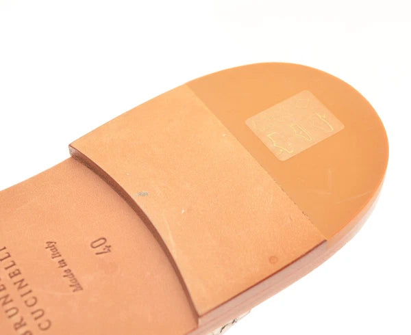 Brunello Cucinelli Reptile Print Metallic Silver leather Slide Sandals  Sz EU 40