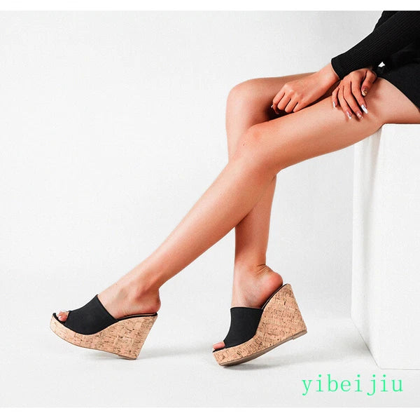 Women's High Wedge Heel Platform Mules Open Toe Sandals Slingbacks Slipper Slide