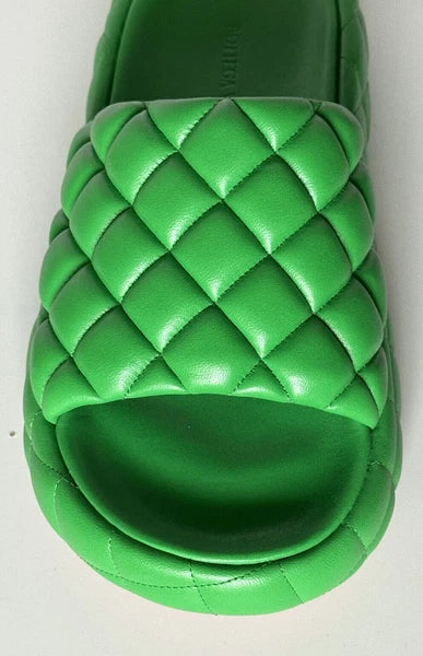 NIB $1450 Bottega Veneta Green Quilted Leather Padded Sandals 10 US 708885 IT