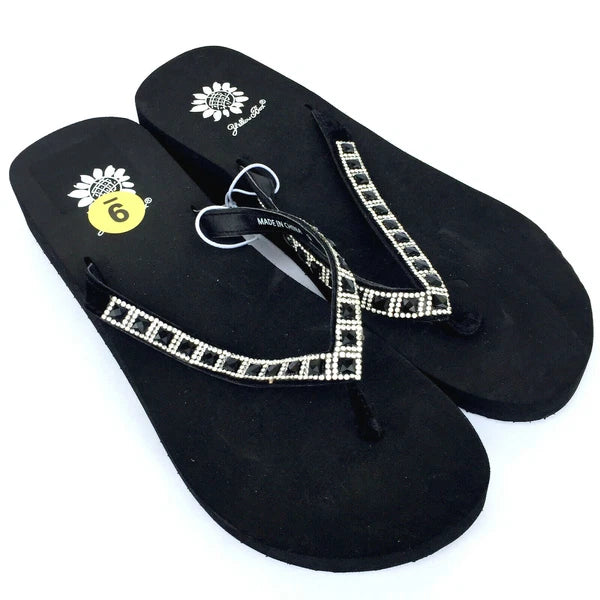 Yellow Box Womens Flip Flops Saydee Sparkle Jeweled Rhinestone Black Sandals