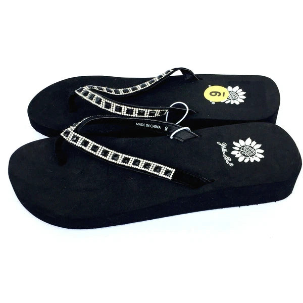 Yellow Box Womens Flip Flops Saydee Sparkle Jeweled Rhinestone Black Sandals