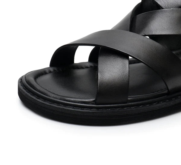 Open Toe Sandal Casual Real Leather Mens Beach Shoes Flats Roman Style Summer 44