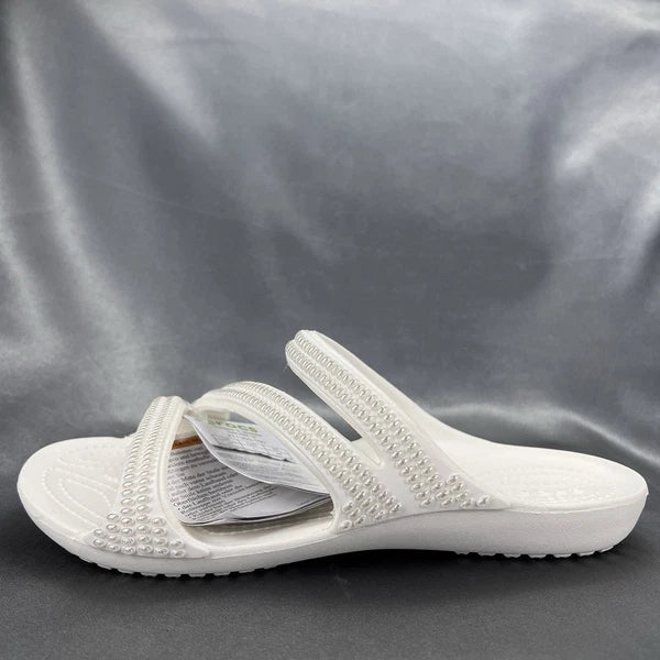 Crocs Kadee II Strappy Sandals Women's 7 White Jewels Summer Slides 211350-100