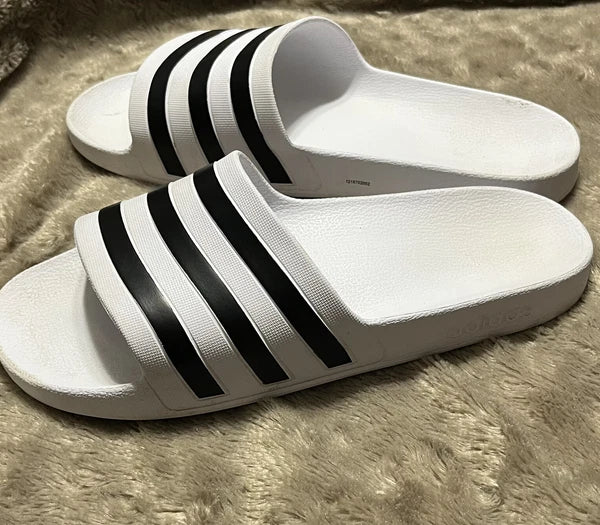 Adidas Adilette Aqua Slides Sandals White/Black Waterproof  - Womens Size 10 VGC
