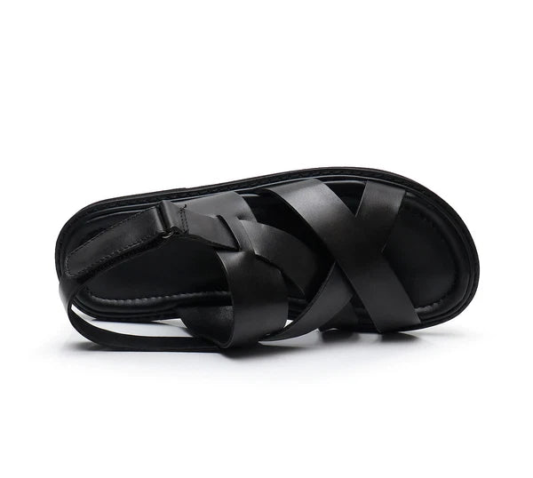 Open Toe Sandal Casual Real Leather Mens Beach Shoes Flats Roman Style Summer 44