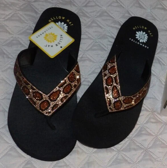 Yellow Box Flip Flop Naseeba Womens 6.5 Tan Leopard Slip-On 41967 Comfort 1" New