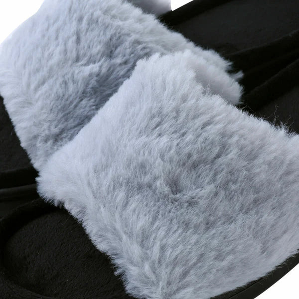Aerusi Women Fashion Cozy Open Toe Slip-On Slippers Flat Indoor Bedroom Shoes