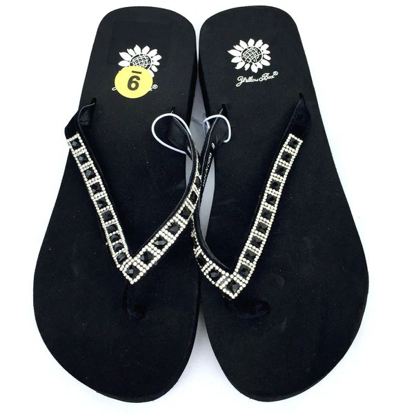 Yellow Box Womens Flip Flops Saydee Sparkle Jeweled Rhinestone Black Sandals
