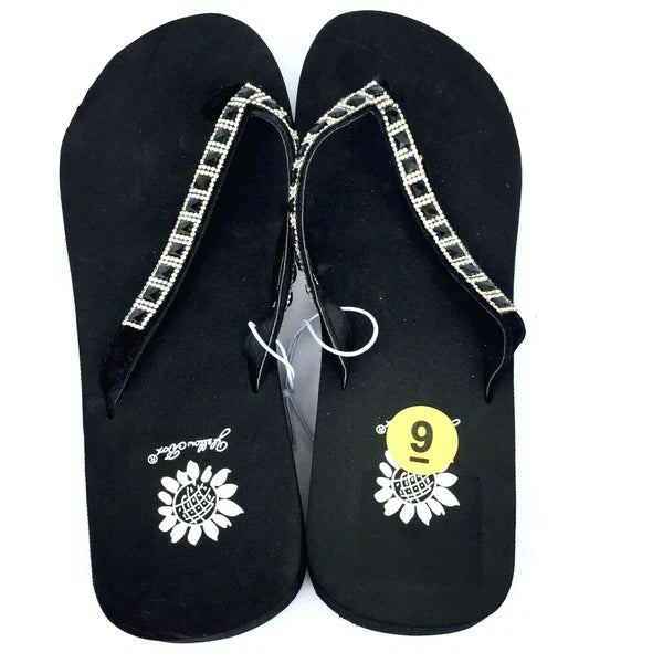 Yellow Box Womens Flip Flops Saydee Sparkle Jeweled Rhinestone Black Sandals