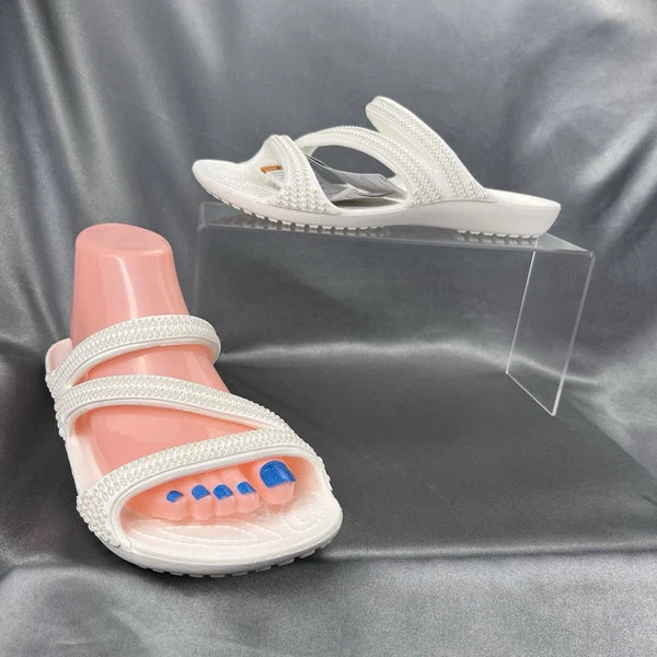 Crocs Kadee II Strappy Sandals Women's 7 White Jewels Summer Slides 211350-100
