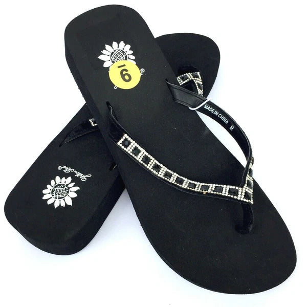 Yellow Box Womens Flip Flops Saydee Sparkle Jeweled Rhinestone Black Sandals
