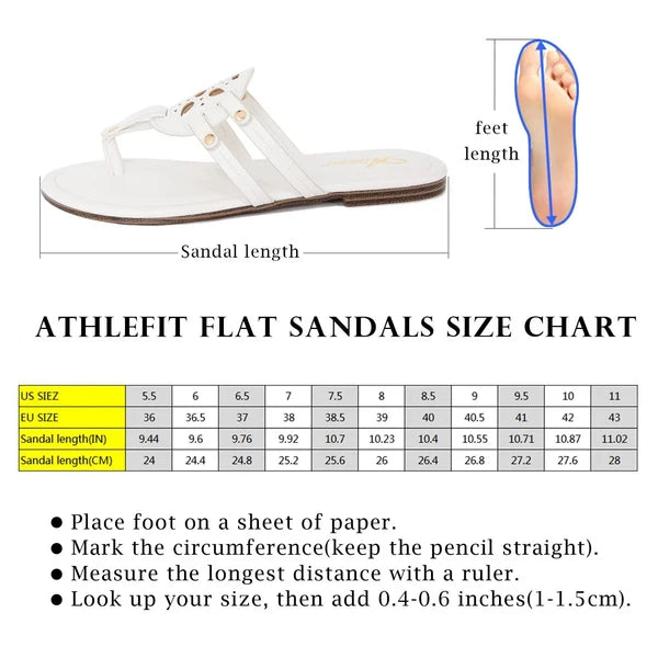 Athlefit Womens Flat Sandals Leather Comfortable Flip Flops Thong Size 11