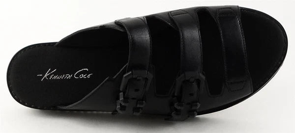 $150 KENNETH COLE HANSON Black Leather Designer Comfy Flat Sandals 9 M