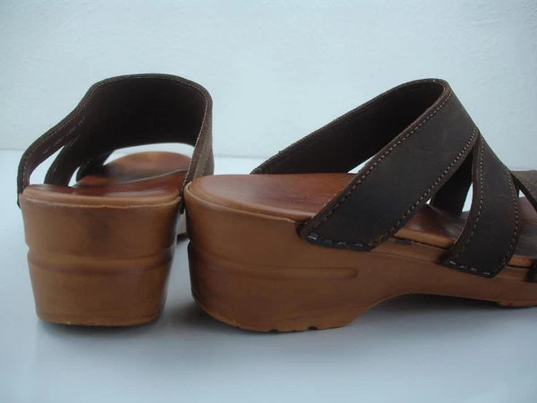 Womens 11.5 12 42 Dansko Sanita Monika Brown Leather Sandals Slide Clogs Denmark