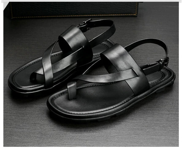 Roman Style Open Toe Sandals Slingbacks Casual Real Leather Mens Shoes Flats New