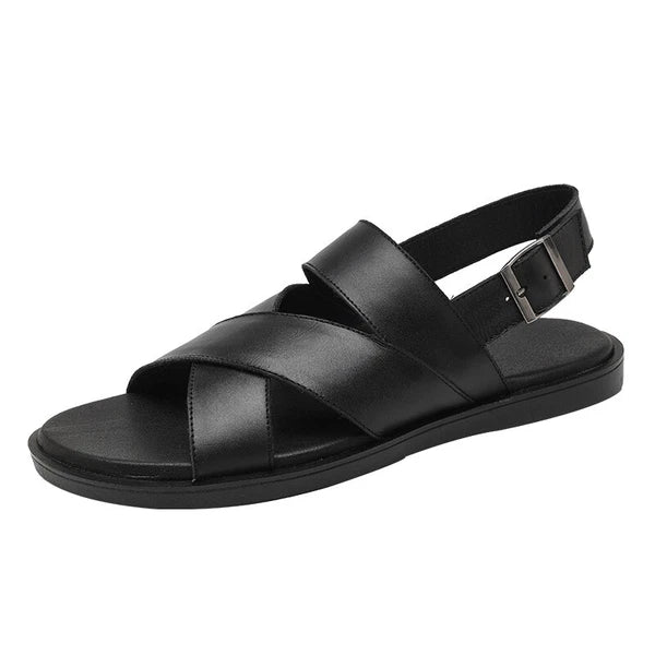 Mens Slingback Sandals Open Toe Real Leather Cowhide Strap Flats Summer Shoes sz