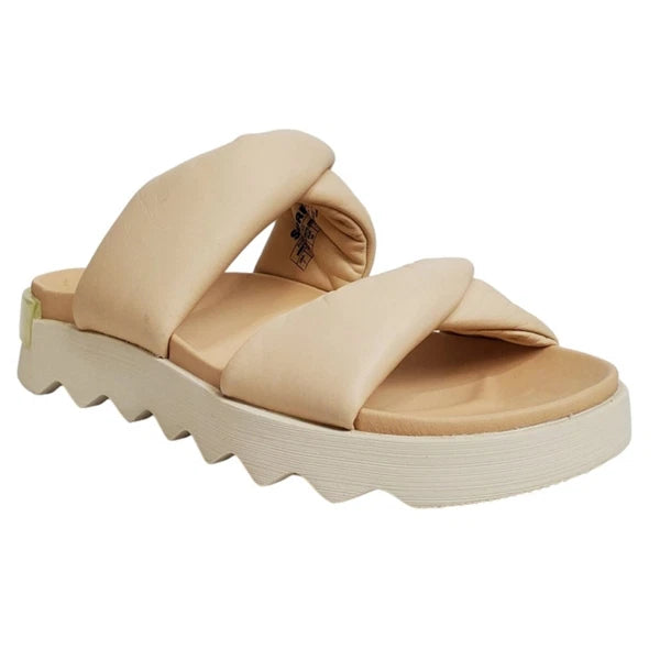 Sorel viibe puff twist platform sandals blush leather slip on double strap comfy