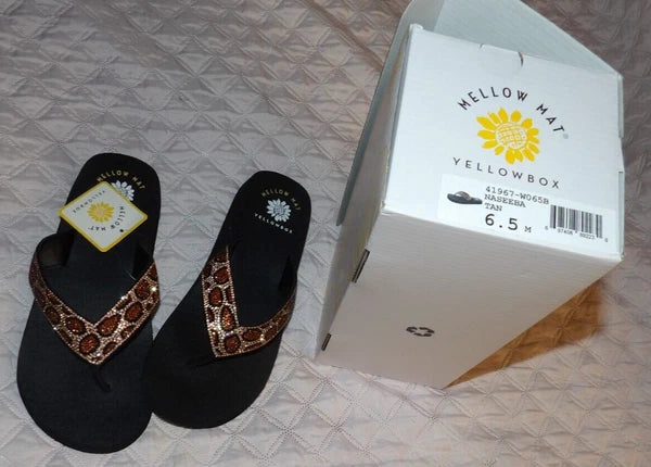 Yellow Box Flip Flop Naseeba Womens 6.5 Tan Leopard Slip-On 41967 Comfort 1" New