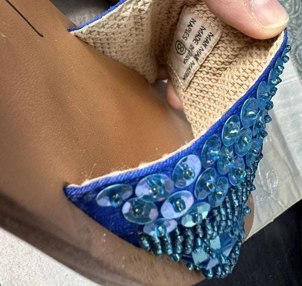 Yellow Box 8 Flat Aqua Blue Slipper Slides Slip-On Sequin Fashion Sandals