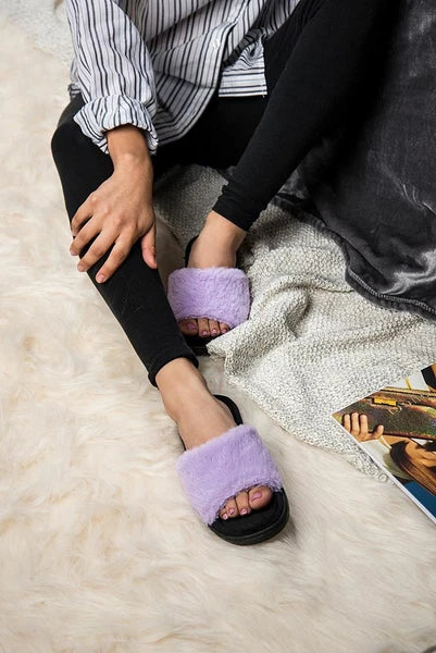 Aerusi Women Fashion Cozy Open Toe Slip-On Slippers Flat Indoor Bedroom Shoes
