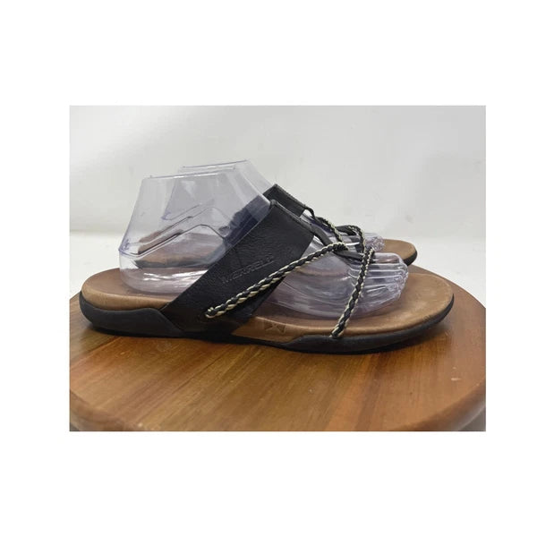 Merrell Amber Black Leather Braided Strap Sandals Women's US 10 Thong