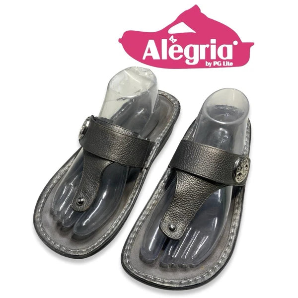 Alegria Carina Silver Gray Leather Thong Sandals EU 41 US 10.5-11 Comfort Style