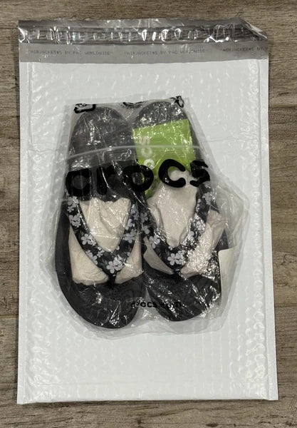 NEW CROCS W7 KADEE II TROPICAL FLORAL / BLACK FLIP.  RELAXED FIT. STYLE 205635