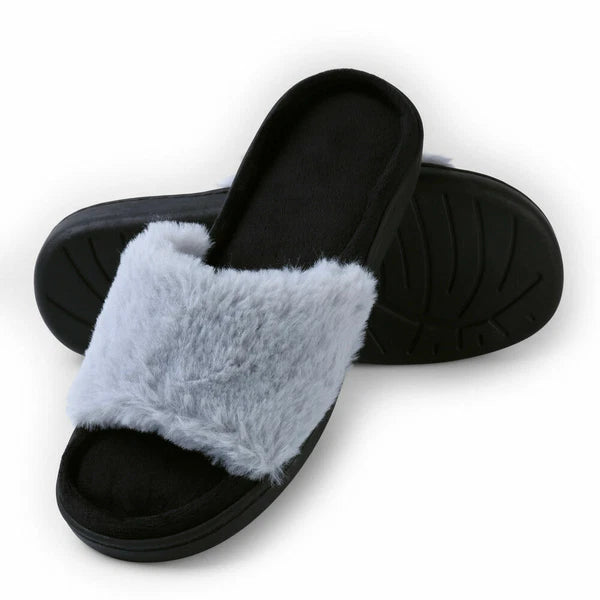 Aerusi Women Fashion Cozy Open Toe Slip-On Slippers Flat Indoor Bedroom Shoes