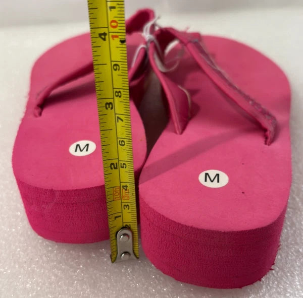Wedge Sandals Women Flip Flops Rhinestone Sparkle Black & Pink Sequin Size 4