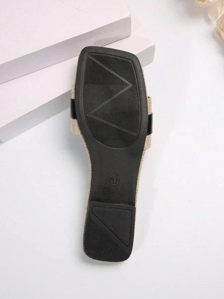 Women’s Summer Flat Sandals Square Toe Slip On Non-Slip Beach Slides Casual"