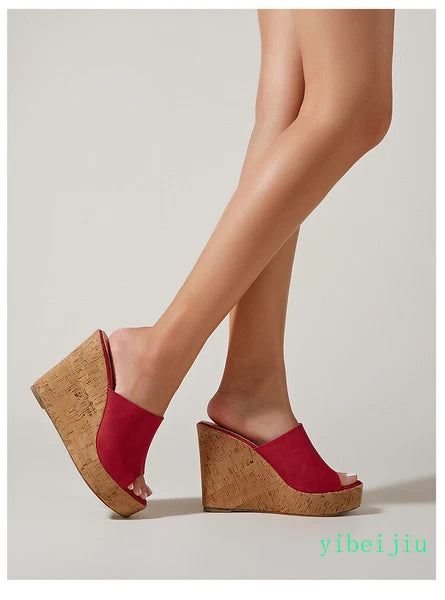 Women's High Wedge Heel Platform Mules Open Toe Sandals Slingbacks Slipper Slide